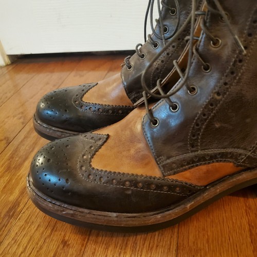 RARE Corvari Men's brown Wingtip Leather Boots Size 40 Made in Italy Excellent - Picture 7 of 12