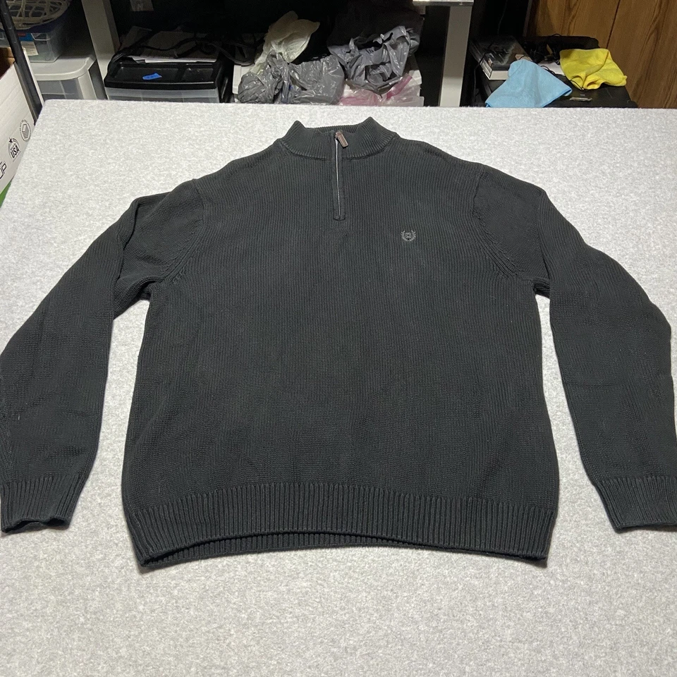 Chaps Sweater Mens 2XL 1/4 Zip Black Pullover Long Sleeve Knit Cotton XXL - Image 2 of 4