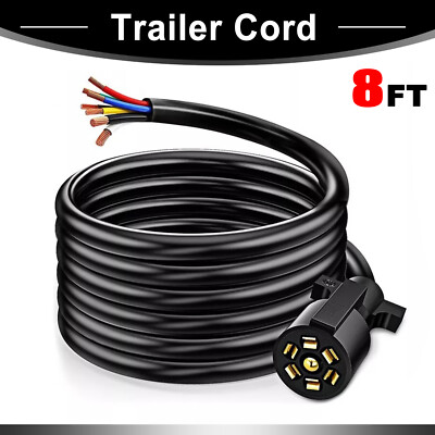7 Way RV Trailer Plug Wire Connector Trailer Cord 7 Pin Cable Harness 8  Feet