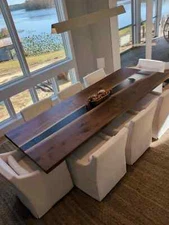 Custom Order Walnut Black Epoxy Table, Live Edge, River Table, Dining Table top