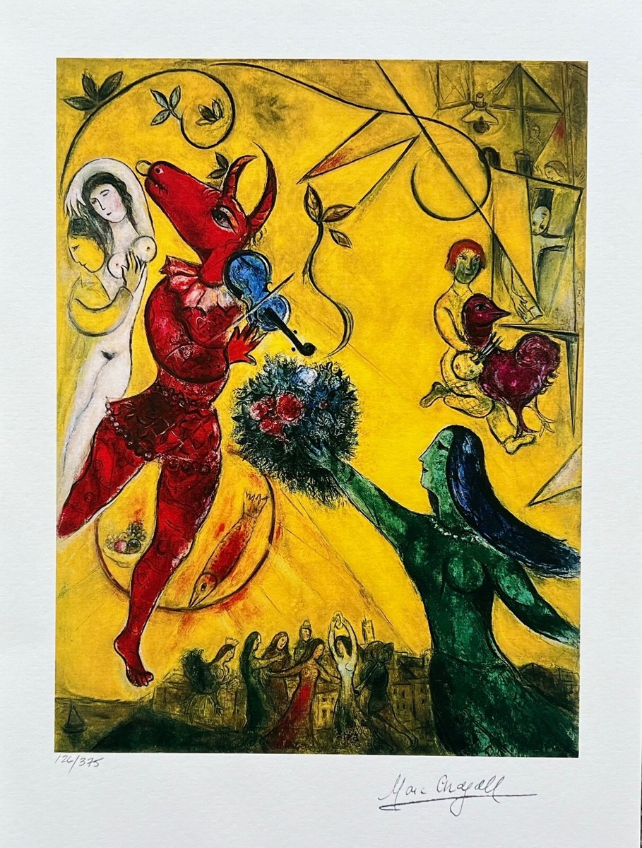 子犬　Marc Chagall 抽象画 金色フレーム Marc Chagall, L' ange au chandelier (Angel with Candlestick