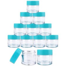 Beauticom  12 PCS 7G/7ML Clear Plastic Refillable Jars with Teal Lids