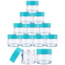 Beauticom® (12 PCS) 7G/7ML Clear Plastic Refillable Jars with Teal Lids