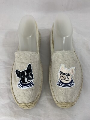 SOLUDOS Tan Canvas Slip On Espadrilles Shoe Applique French Bull