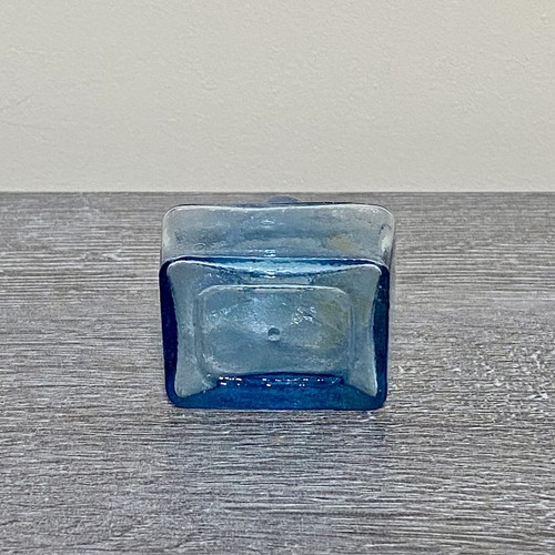 Late 1800s “Wonky” Crude Penny Ink Bottle Inkwell Blue Glass House Cottage Rare - Picture 8 of 12