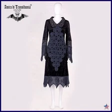 clothing woman dress medium luxury brand elegant black velvet collareh handmade