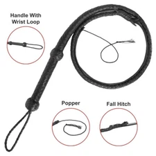 Indiana Jones Bullwhip Genuine Cow Leather Black 4 Feet Long 12 Plait Bull Whip
