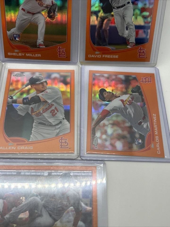 Lote de 10 tarjetas 2013 Topps cromadas de los Cardenales de San Luis refractor naranja paralelo Foto 4 de 4