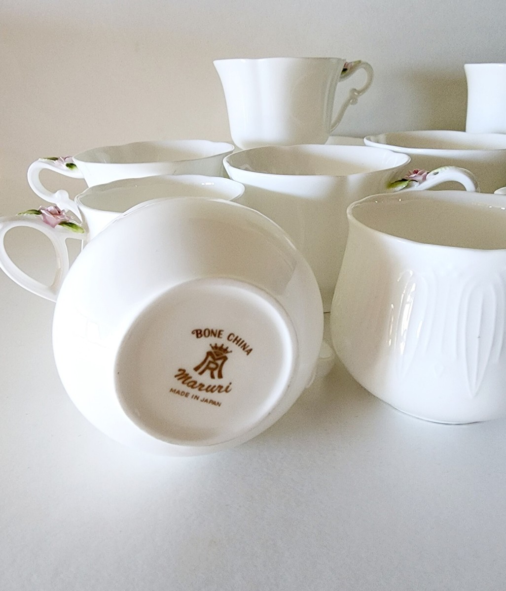 Vintage 24 piece Bone China Tea Cups and Saucers white roses Made