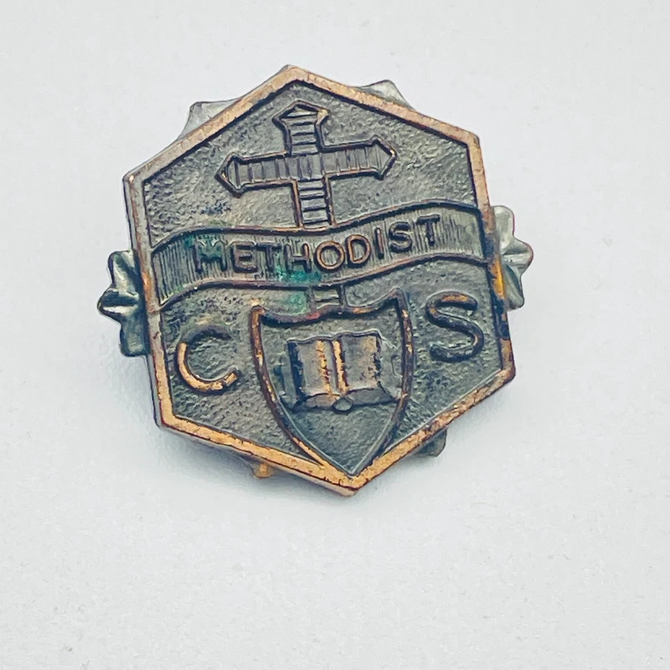 Религиозная Булавка Лот из 2 St Beatus Золотистый Щит и Медь Методист Патент No - Изображение 3 из 4