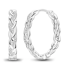 MULA European Sparkling Woven Hoop Earrings CZ Women Jewelry 925 Silver Plated