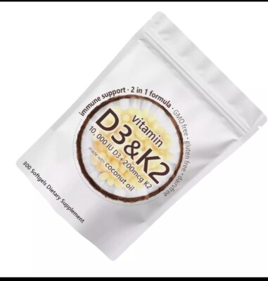 Vitamin D3 10000 Iu plus K2 (MK-7) 200 Mcg, 180 Virgin Coconut Oil Softgels| 2 i