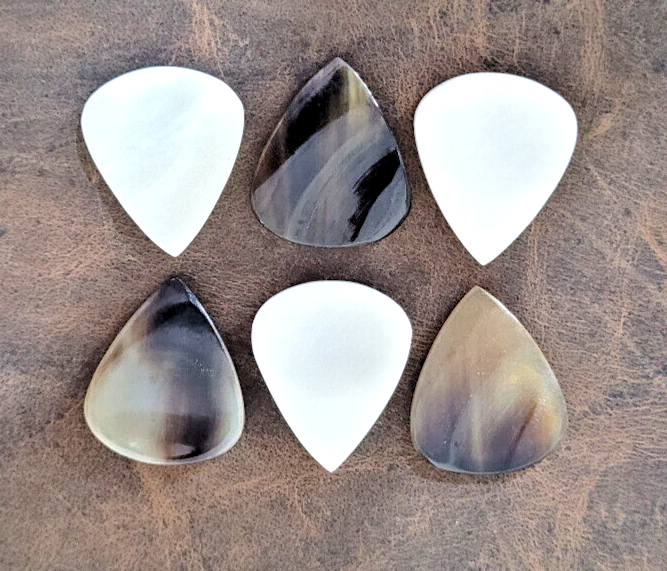 Set of 6 Real Exotic buffalo horn and Camel Bone guitar picks plectrums