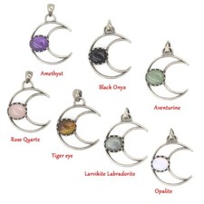 Natural Labradorite Gemstone Stone Moon Pendant Crystal Bead Energy Jewelry