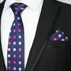 Tie Pocket Square Set Navy Blue Pink Polka Dot Patterned Handmade Mens Wedding