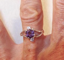 Faceted Amethyst Ring Cubic Zirconias Sterling Silver Sizes 5.5, 6.5, 7.5, 7.75