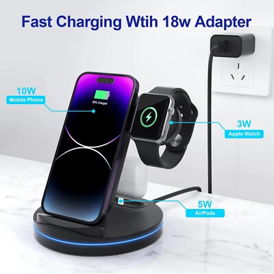 Charging Station for Multiple Devices,3 in 1 Fast Wireless Charging Stand Dock f
