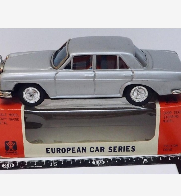 Old Bandai Mercedes Benz 250 Silvery Tin Toy Car With Box F/S