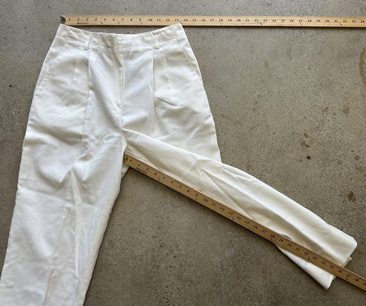 Vintage 70s Panther White Pleated Polyester Rayon & Flax Pants Sz