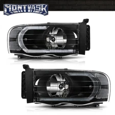 Fit For 2002-2005 Dodge Ram 1500 2500 3500 Clear Corner Black LED DRL Headlights
