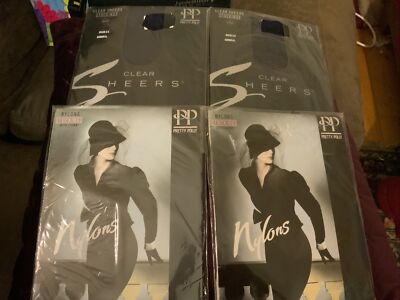 2 Pairs Vintage Pretty Polly Clear Sheers + 2 Nylons Stockings Size 3-5 Admiral