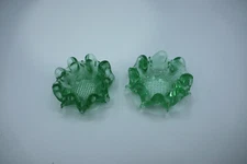 Vintage Green Art Glass Nesting Candy Nut Bowl Ashtray Set of 2 Hand Made