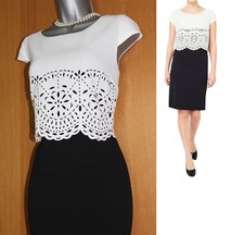 Jacques Vert Black  And White Cut Work Layered Knee Length Formal Dress 10