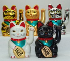 4.5-10.2" Lucky Cat MANEKI NEKO Beckoning Waving Arm Wealth Prosperity Feng Shui