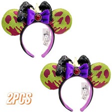 DisneyPark Poison Apple Ears Snow White Evil Queen Minnie Bow Ears Headband 2pcs