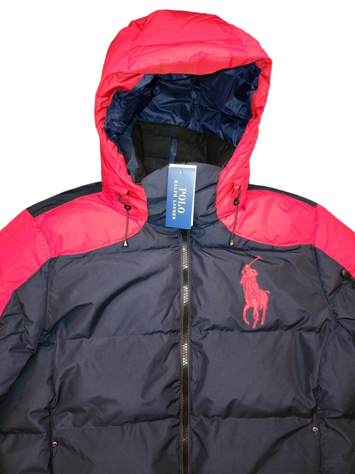 POLO Ralph Lauren UOMO grande pony giacca tampone cappotto a bolle blu navy rosso