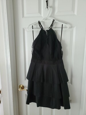BCBGMAXAZRIA Black Sleeveless Halter Tiered Dress Size 8