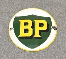 VINTAGE DOMED BP BRITISH PETROLEUM PORCELAIN SIGN CAR GAS OIL TRUCK MOTORCYCLE