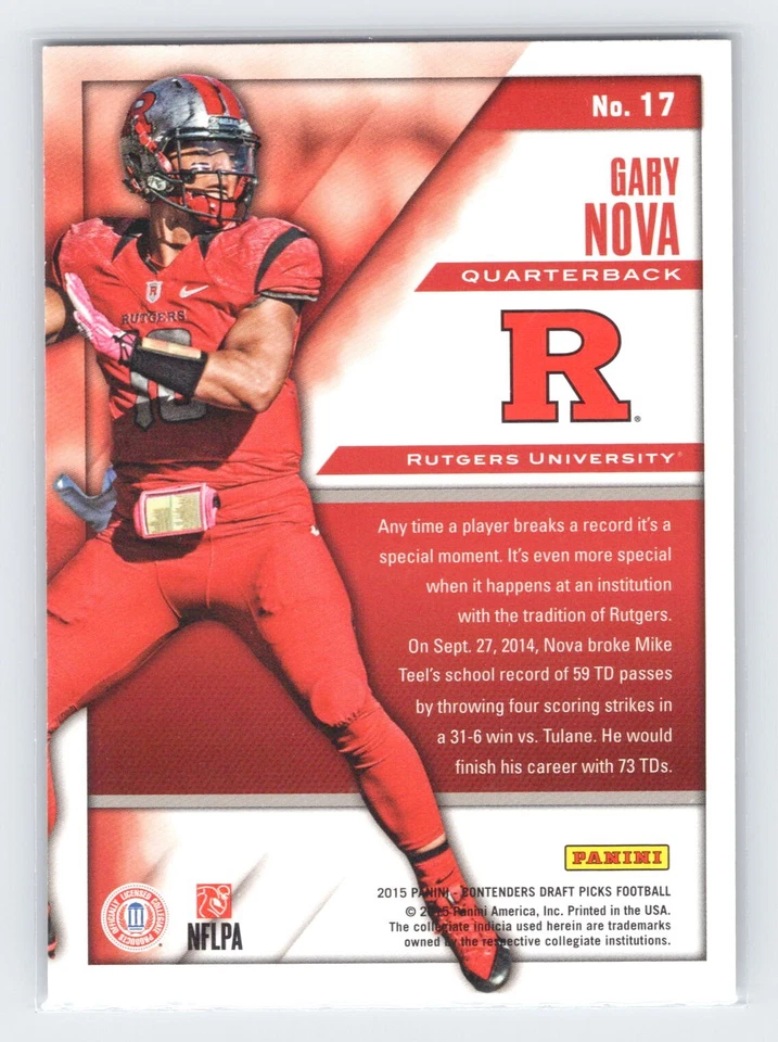 2015 Panini Contenders Draft Picks #17 Gary Nova Passing Grades - Image 2 of 2
