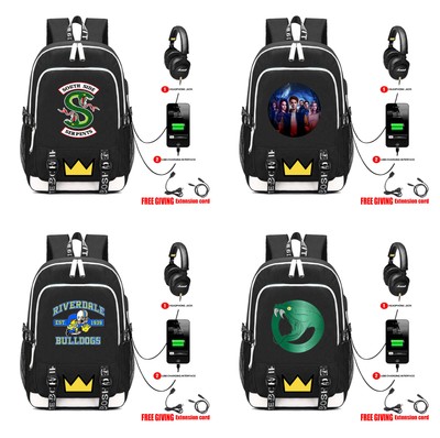 Riverdale Serpents USB Backpack Canvas School Book Bag Student Laptop Travel