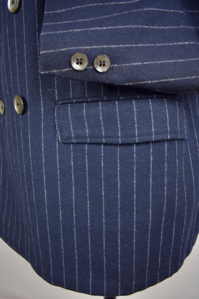 Abrigo deportivo 1962-1976 sin marca azul marino a rayas lana doble botonadura talla: 38S Foto 4 de 4