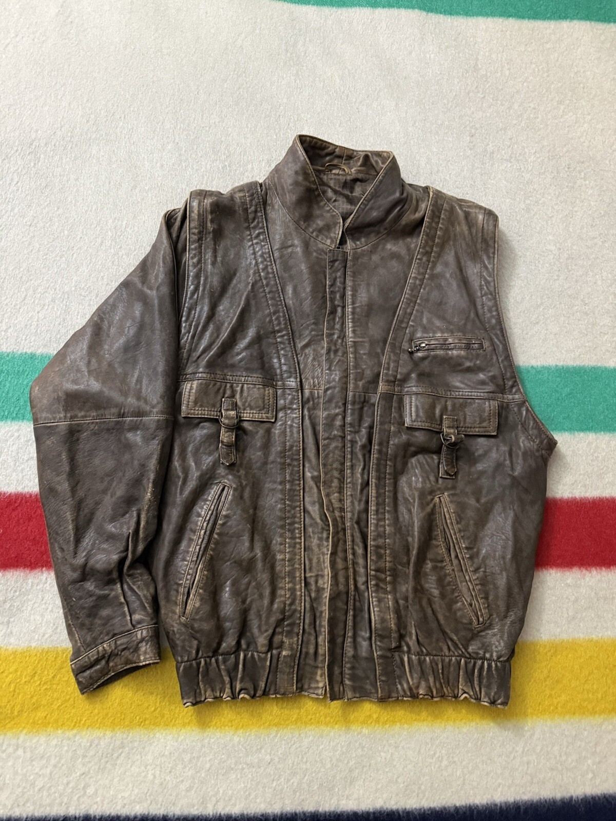 80s Vera Pelle Lavorazione Artigiana Leather Jacket Vest Made in