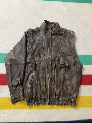 80s Vera Pelle Lavorazione Artigiana Leather Jacket Vest Made in