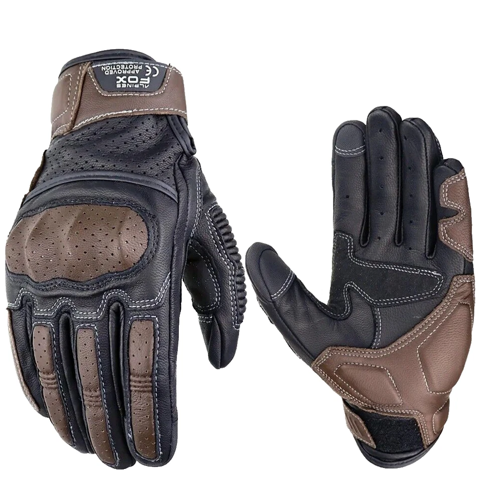 Gants de Moto en Cuir Marron Vintage pour Hommes - Certifiés CE - Écran Tactile - Photo 2/4