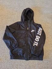 Boys Nike Windrunner Jacket 5/6 Years Black Just Do It Hooded Windbreaker Zip