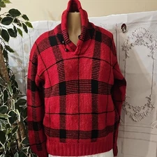 Ralph Lauren Polo Country Red And Black 100% Wool Shawl Collar Sweater Large