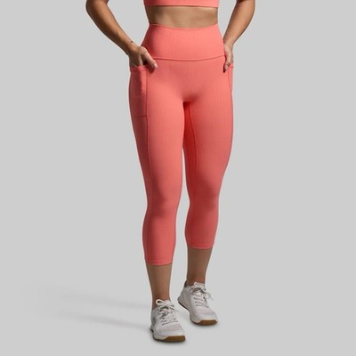Born Primitive Womens All Or Nothing Capri Legging Hot Peach Sz Large Ribbed NWT