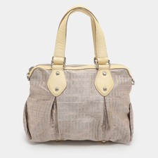 Borsa a tracolla in tessuto e pelle firmata DKNY rosa giallo