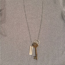 Key & Hope Charm Necklace - Brass Tones