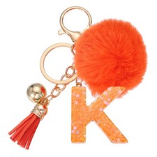 Alphabet Initial Letter Keychain Letter-K Cute Heart Resin Keyrings Orange