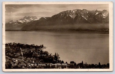 Antique Switzerland Postcard VEVEY Lake Geneva Alps of Savoie 1907