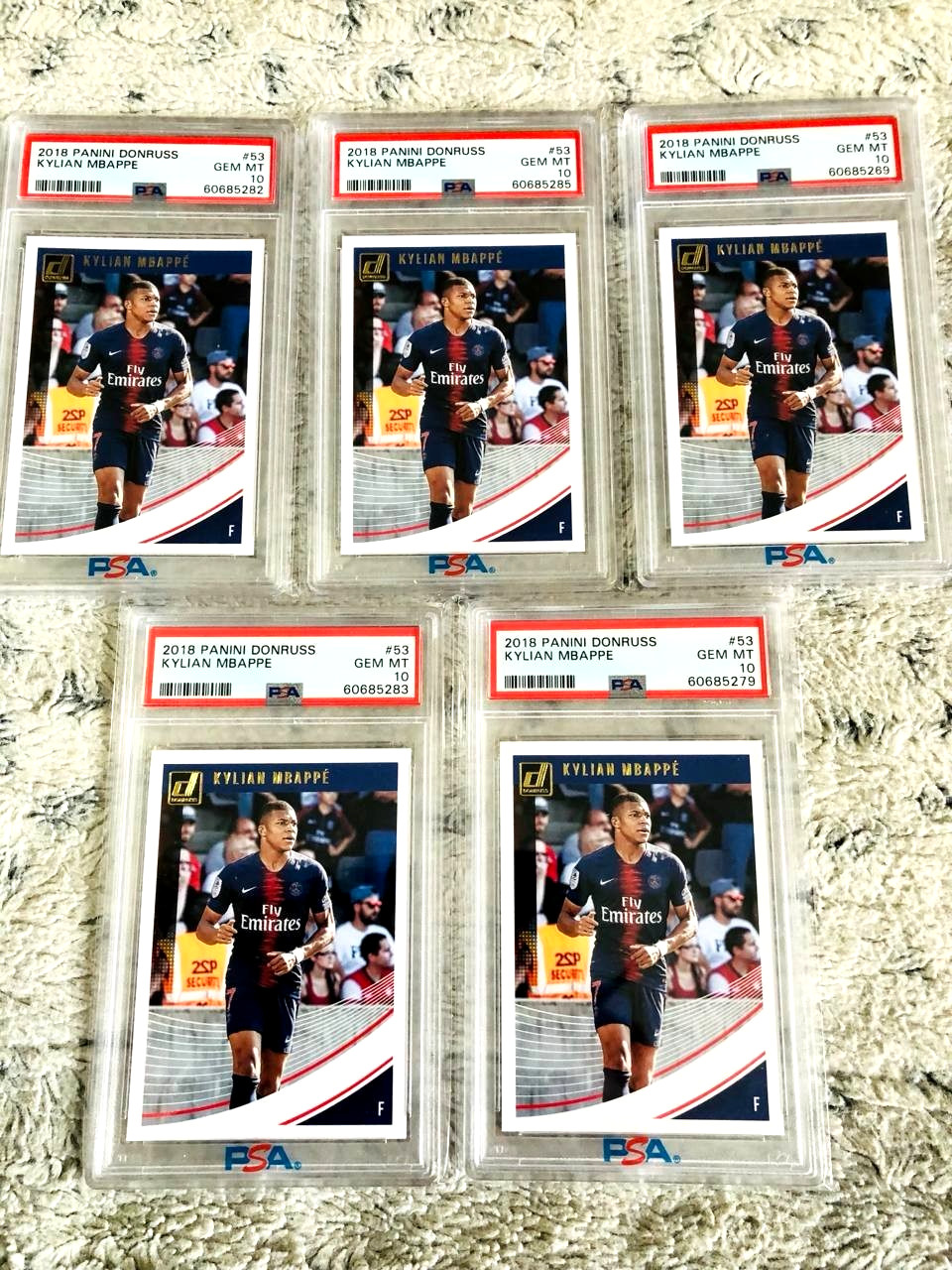 (5) KYLIAN MBAPPE 2018 PANINI DONRUSS #53 ROOKIE RC PSA 10 GEM MINT