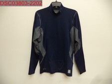 Nike Men's Navy  Grey Pro Combat Fitted Dri Fit Long Sleeve Shirt, Size M
