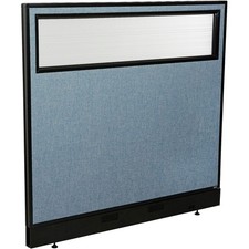 48-1/4"W x 46"H Office Partition Panel with Partial Window Pass-Thru Cable Blue