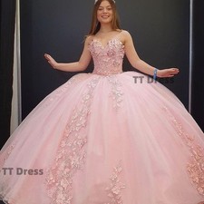 Pink Quinceanera Dresses Birthday Party Sweet 15 16 Lace Appliques Ball Gowns