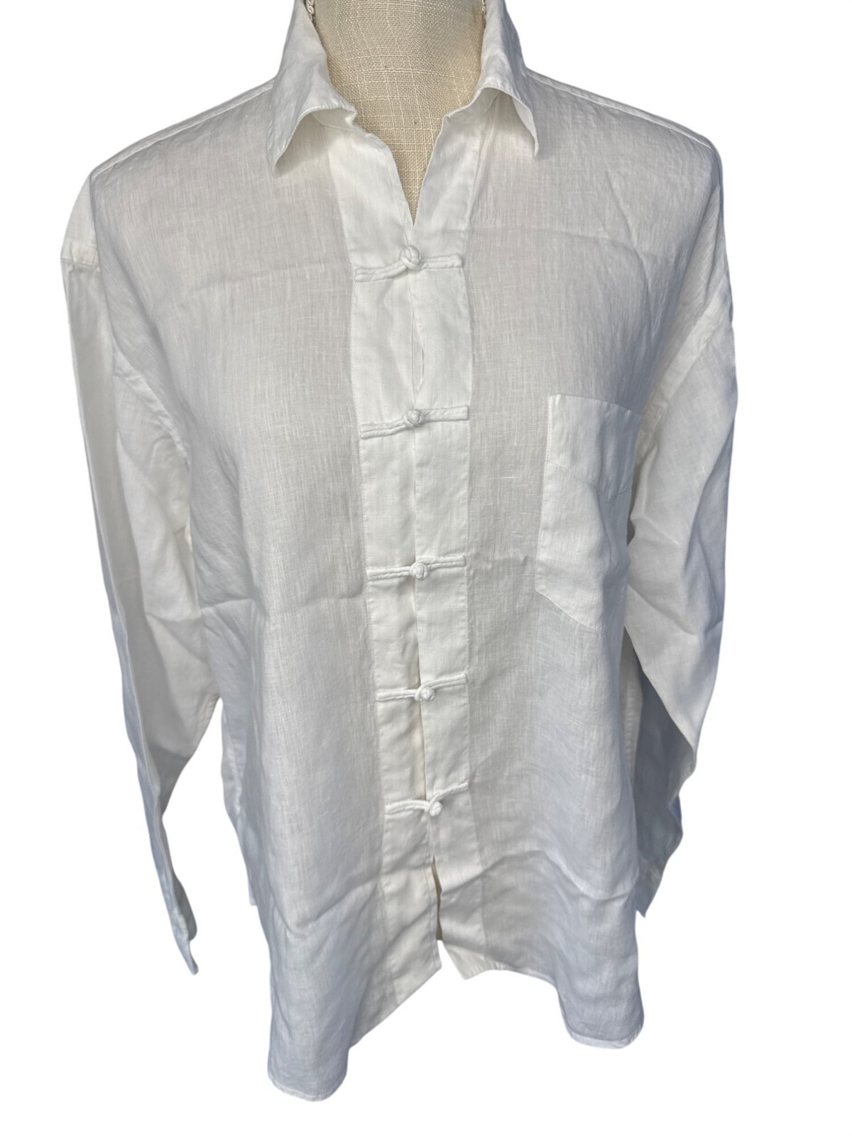 Ralph Lauren Purple Label White Button-Up Shirt With Mandarin Knot Closures Wome